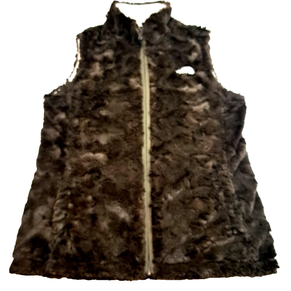 The North Face Reversible Puffer Vest Womens XS Ivory / Brown Faux Fur